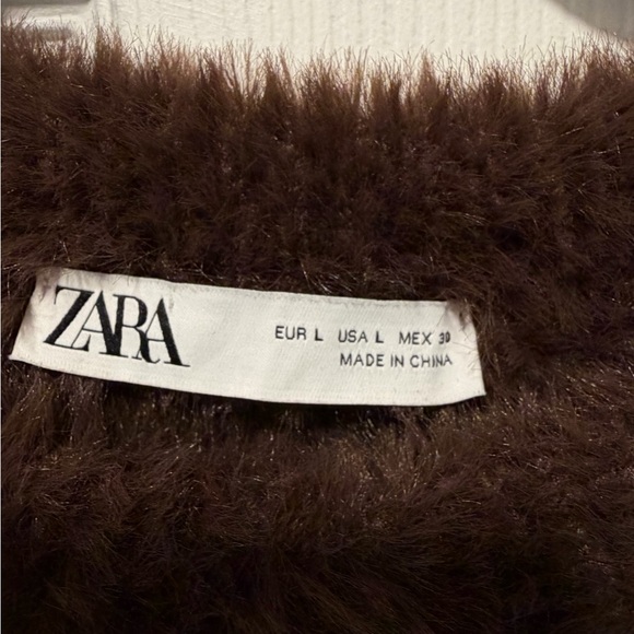 Zara Brown Fuzzy Sweater with Gold and Silver Floral Details - Picture 2 of 3